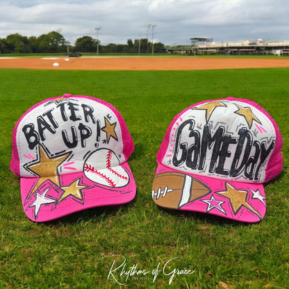 Handpainted Mesh Back Trucker Hat - Score Big with Style! 🎉