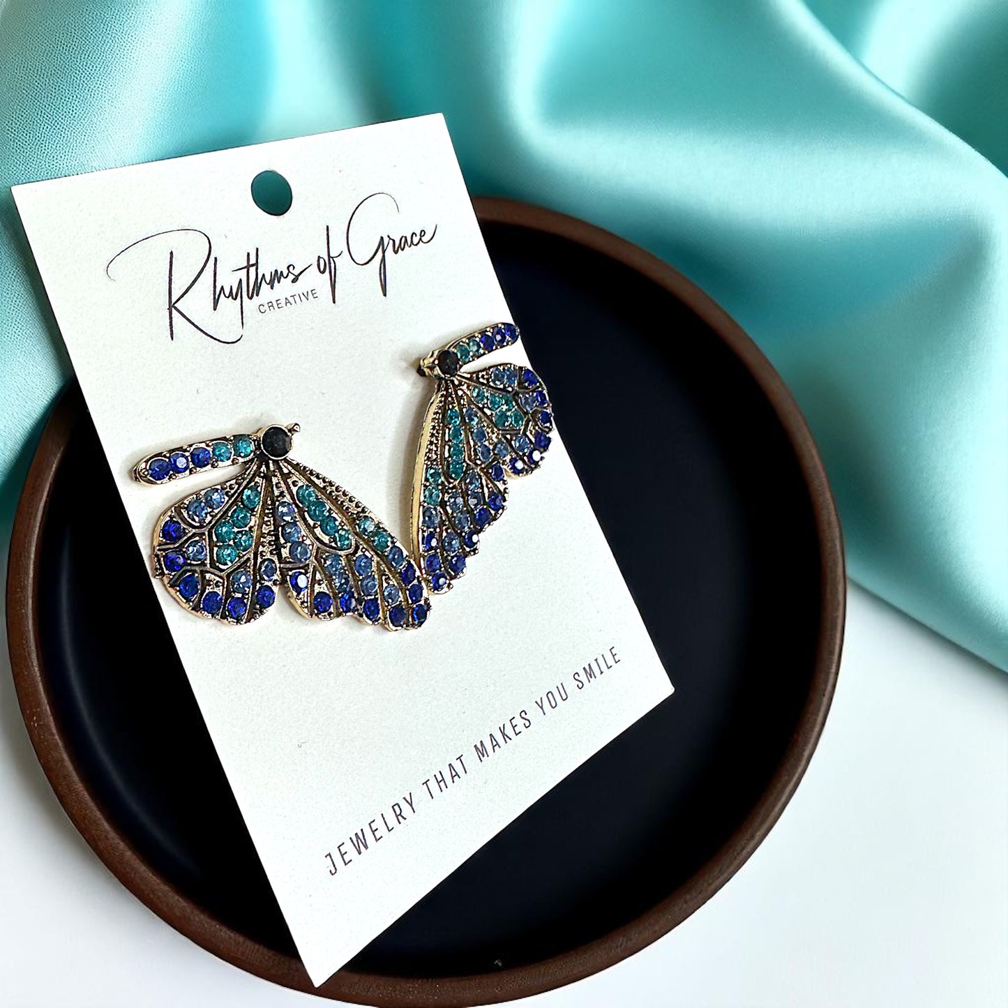 Sparkling Blue Rhinestone Butterfly Wing Earrings – Oversized Glam!