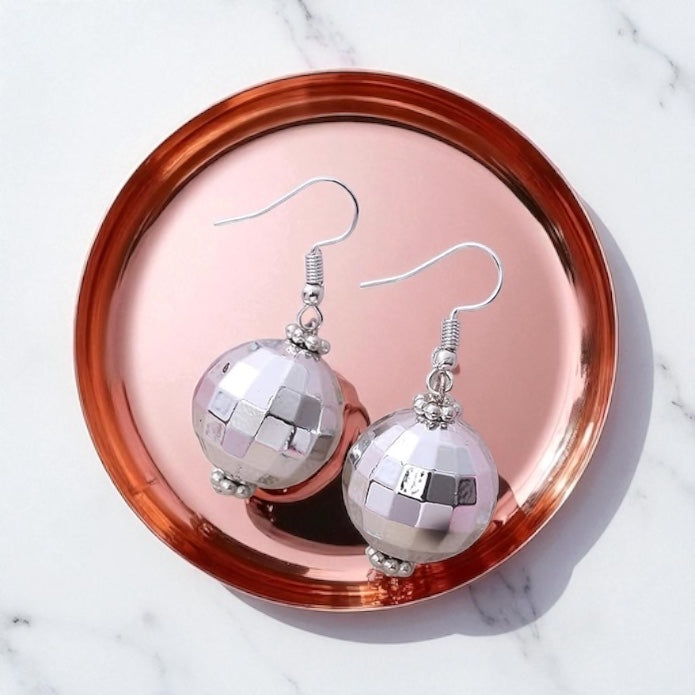 Drop It Like It’s Disco – Silver Ball Party Earrings - Rhythms of Grace Creative