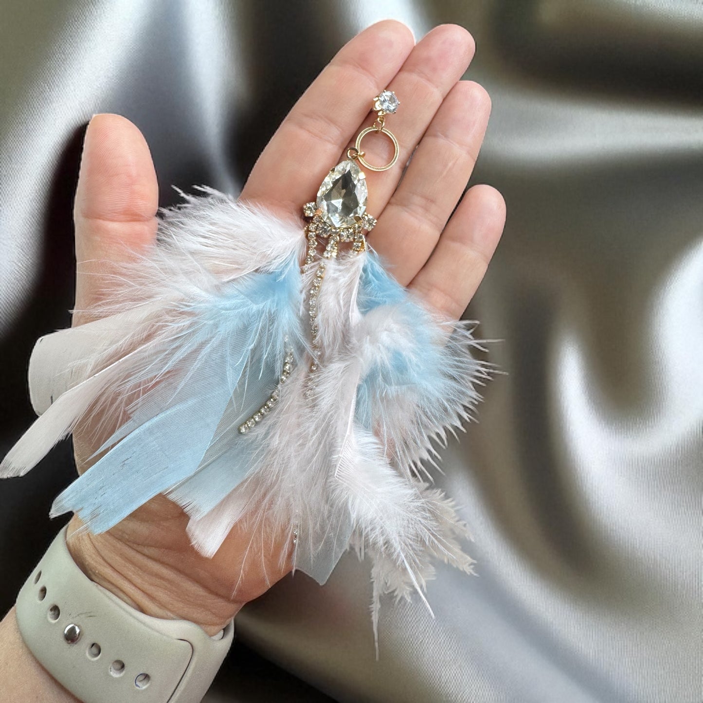Dreamy Pink & Blue Feather Earrings – Rhinestone Dangles for Boho Queens