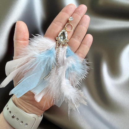 Dreamy Pink & Blue Feather Earrings – Rhinestone Dangles for Boho Queens