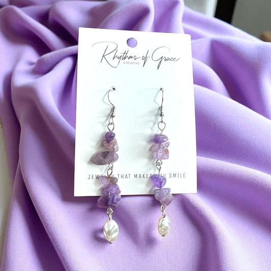  Boho Chic Purple Beaded Dangle Earrings – Lightweight Elegance!
