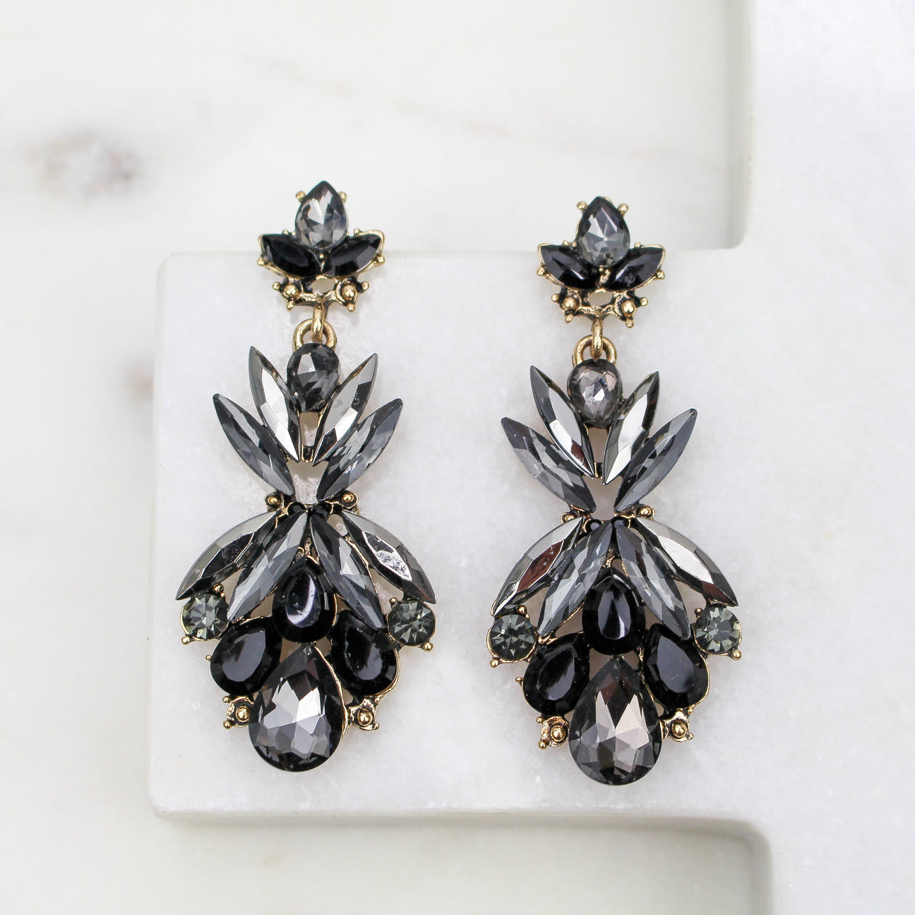 Elegant Black and Gray Dangle Rhinestone Earrings
