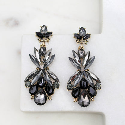 Elegant Black and Gray Dangle Rhinestone Earrings