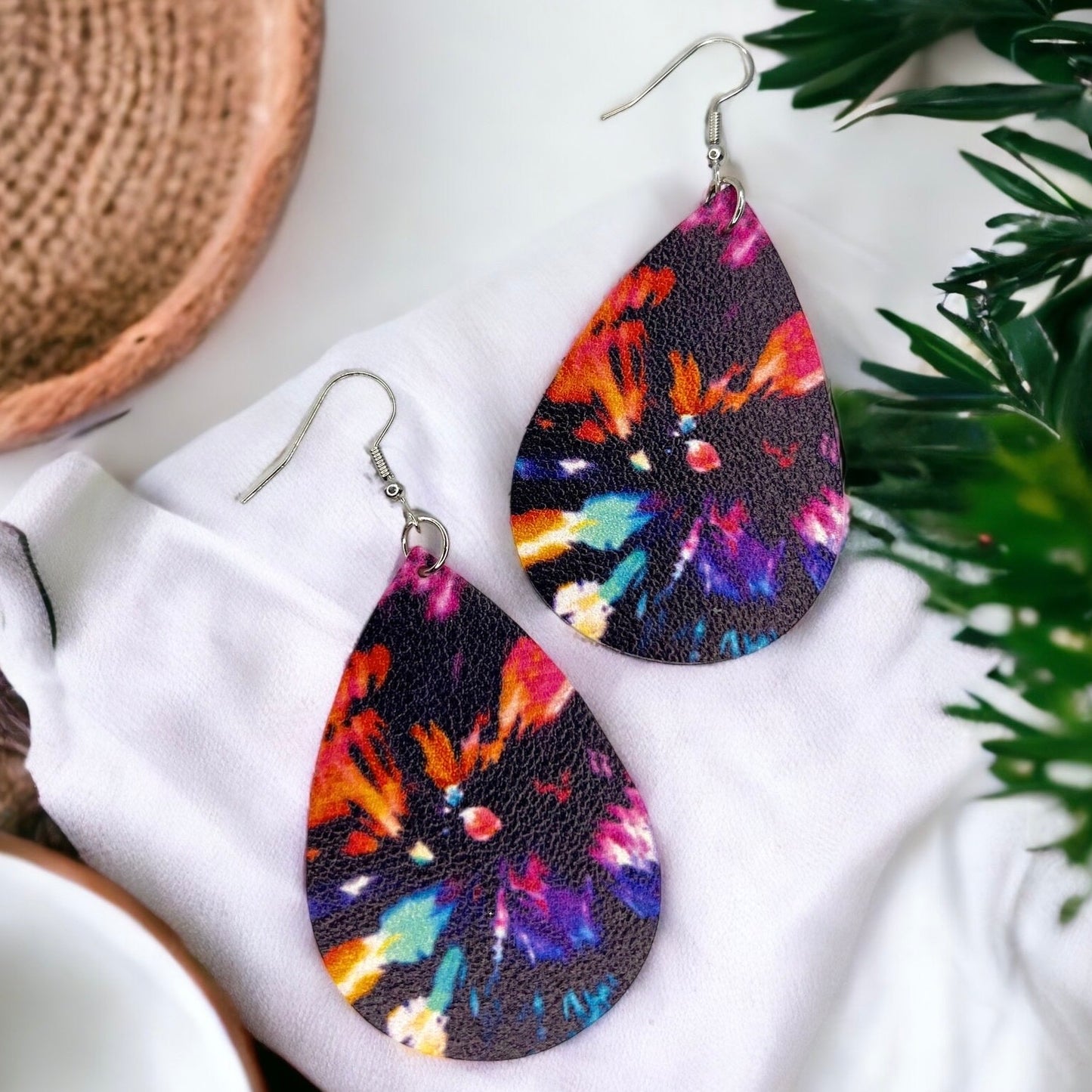 Vibrant Tie Dyed Teardrop Dangle Earrings: Boho Chic Rainbow Style! - Rhythms of Grace Creative