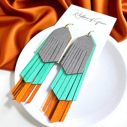 Tri-Colored Fringe Leather Dangle Earrings – Bold, Western & Totally WOW