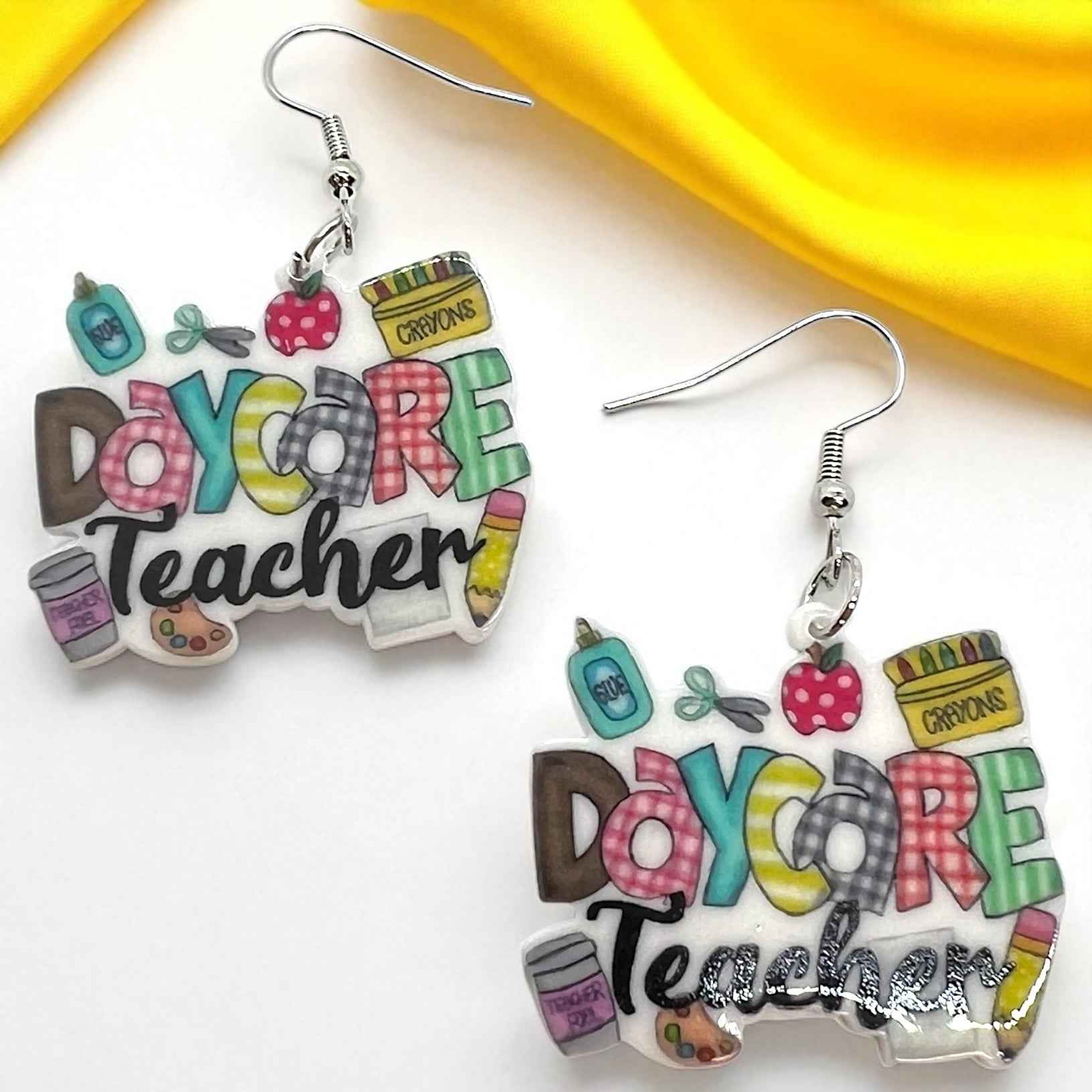 ABC’s & Sunshine: Colorful Daycare Teacher Earrings for Preschool Vibes