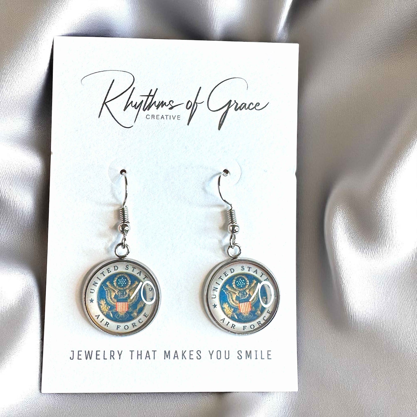 Military Mom Marvels: Air Force Cabochon Dangle Earrings!
