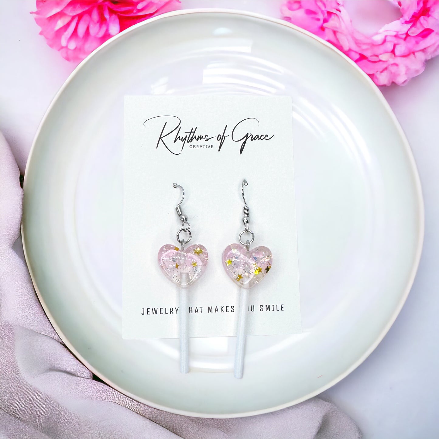 Sweetheart Swirl – Heart Lollipop Earrings in Candy Colors 🍭
