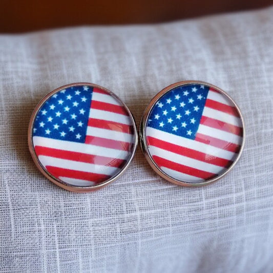 Patriotic Sparkle: American Flag Cabochon Studs!