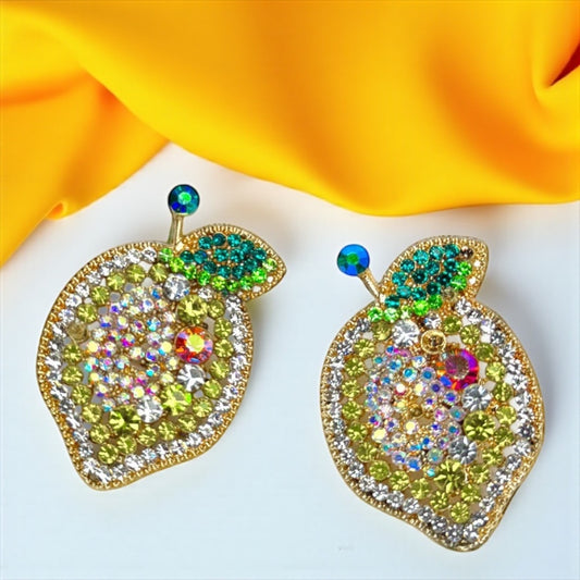 Zesty Lemon Rhinestone Earrings - Sparkle with Sunshine! 🍋