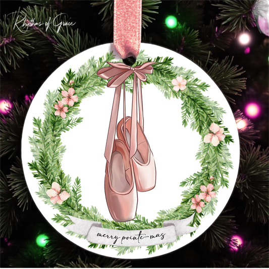Merry Pointe-mas Ballet Ornament – Personalized Ballerina Christmas Gift with Pink Pointe Shoes