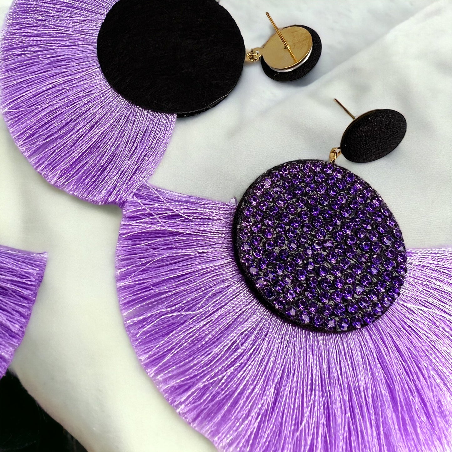 Purple Tassel Earrings - Purple Rhinestones, Rhinestone Accessories, Purple Earrings, Lavender Earrings; Purple Accessories - Rhythms of Grace Creative