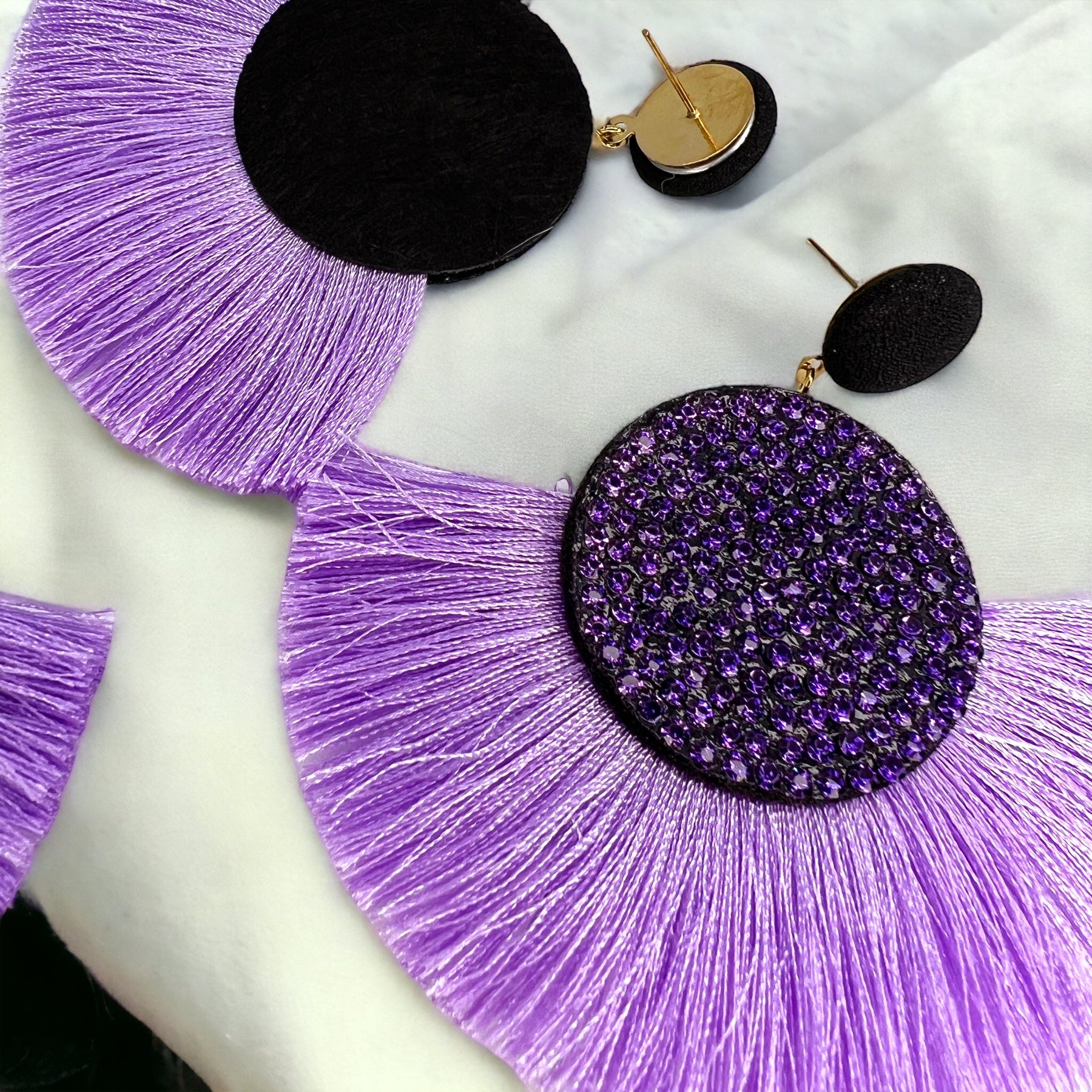 Purple Tassel Earrings - Purple Rhinestones, Rhinestone Accessories, Purple Earrings, Lavender Earrings; Purple Accessories - Rhythms of Grace Creative