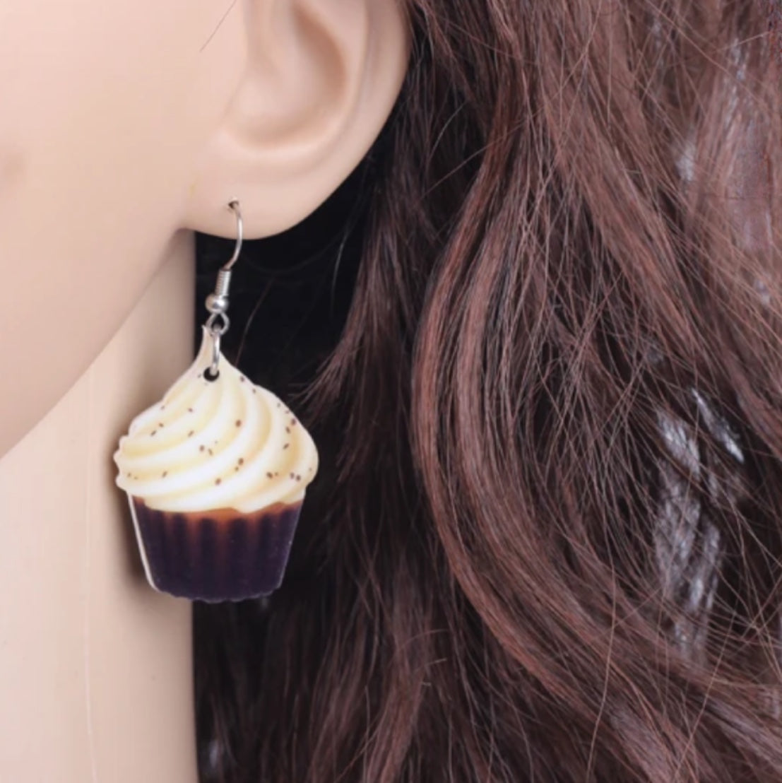 Cupcake Earrings - Birthday Earrings, Handmade Jewelry, Cupcake Jewelry, Food Earrings, Cake Earrings, Pastry Chef