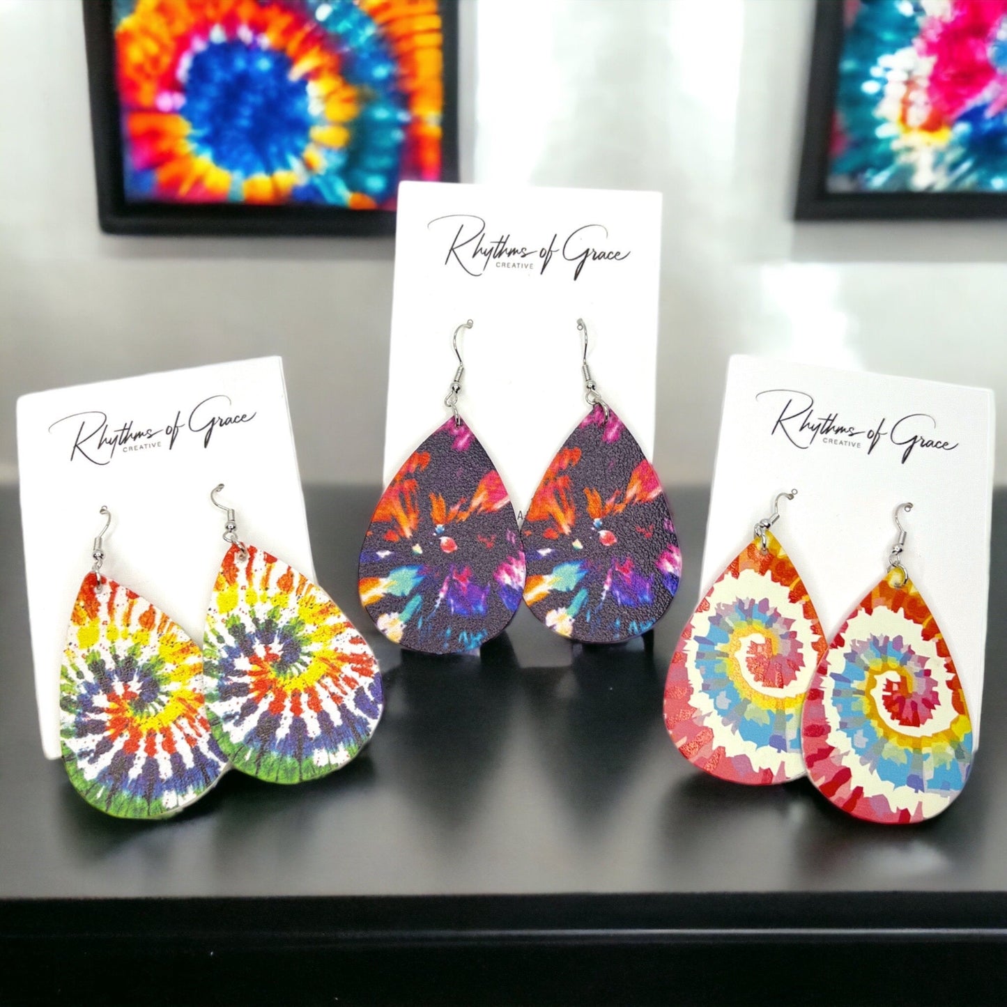 Vibrant Tie Dyed Teardrop Dangle Earrings: Boho Chic Rainbow Style! - Rhythms of Grace Creative
