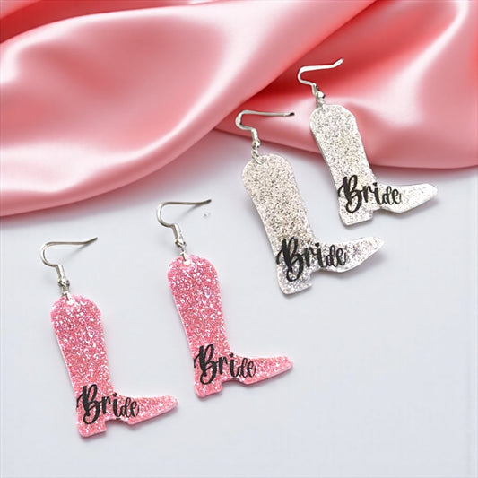 Boot Scootin' Bride Earrings: Saddle Up for Your Bachelorette Bash!