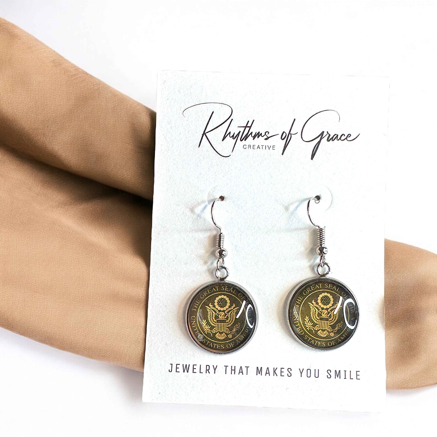 United States Earrings - Handmade America Seal Cabochon Earrings