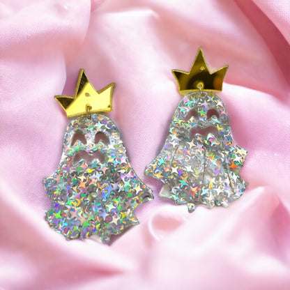 Glitter Ghost Earrings - Halloween Earrings, Cute Ghost, Not So Scary, Halloween Earrings, Halloween Costume, Halloween Queen - Rhythms of Grace Creative