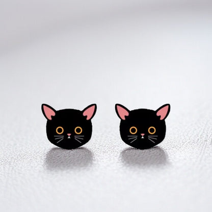 Charming Cartoon Black Cat Stud Earrings - Purr-fect Petite Whimsy!