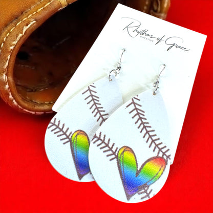 Swing into Style with Our Rainbow Heart Baseball Dangle Earrings! ⚾️🏳️‍🌈