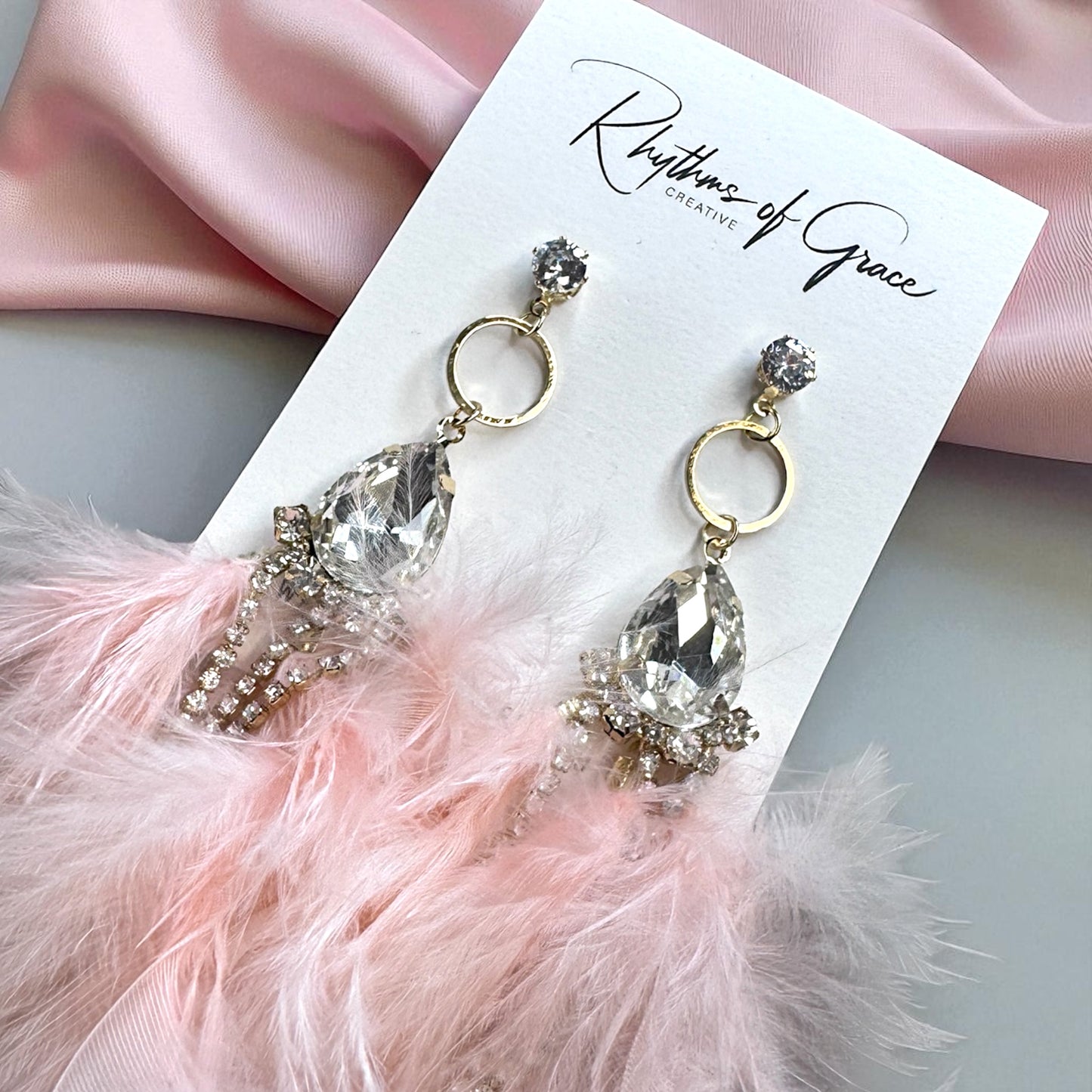 Dreamy Pink Feather Earrings – Rhinestone Dangles for Boho Queens