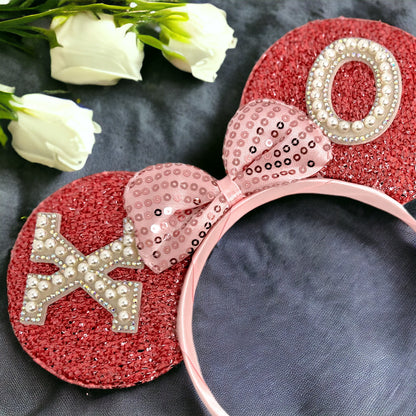 Disney Inspired Mouse Ears Headband w/ Pink Sequin Bow - Valentine’s Day Edition