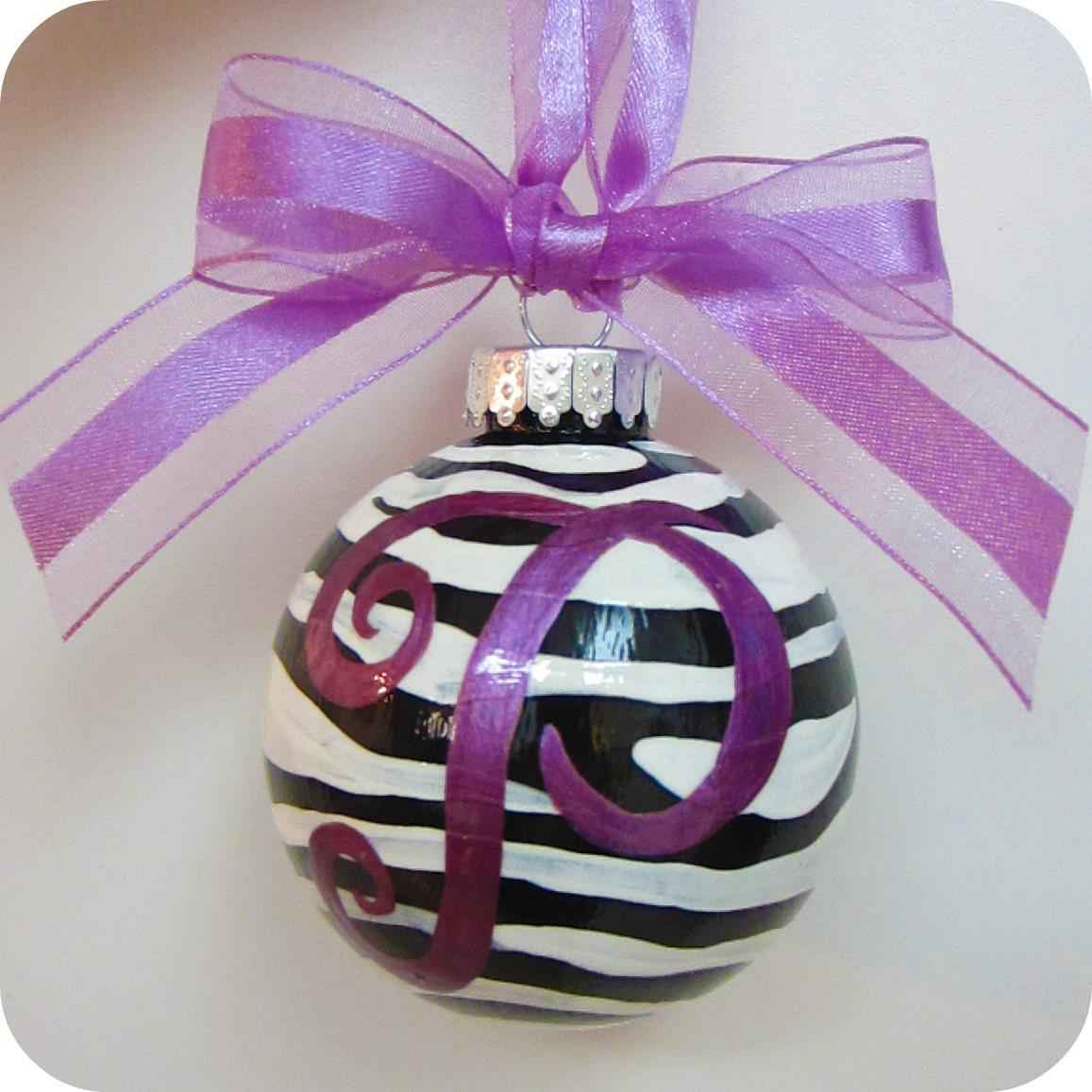 Personalized Colorful Zebra Print Initial Ornament | Unique Hand-Painted Holiday Decor for Teens