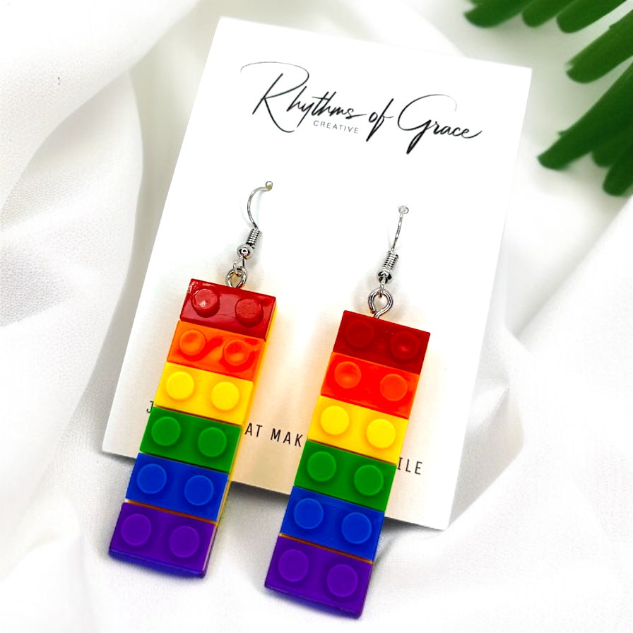 Colorful Love: Rainbow Block Dangle Earrings for Proud Hearts!