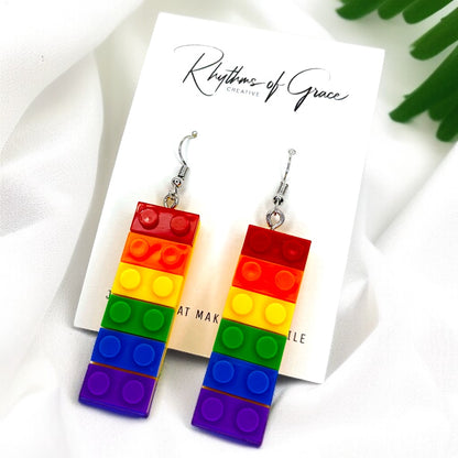 Colorful Love: Rainbow Block Dangle Earrings for Proud Hearts!