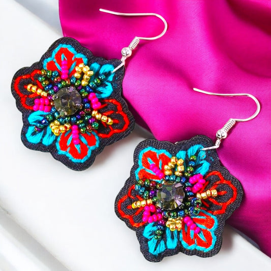 Boho Chic Embroidered Dangle Earrings – Add a Pop of Color!