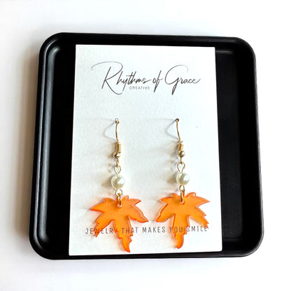 Autumn Enchantment Earrings: Handmade Maple Leaf Drops with Faux Pearls! - Rhythms of Grace Creative