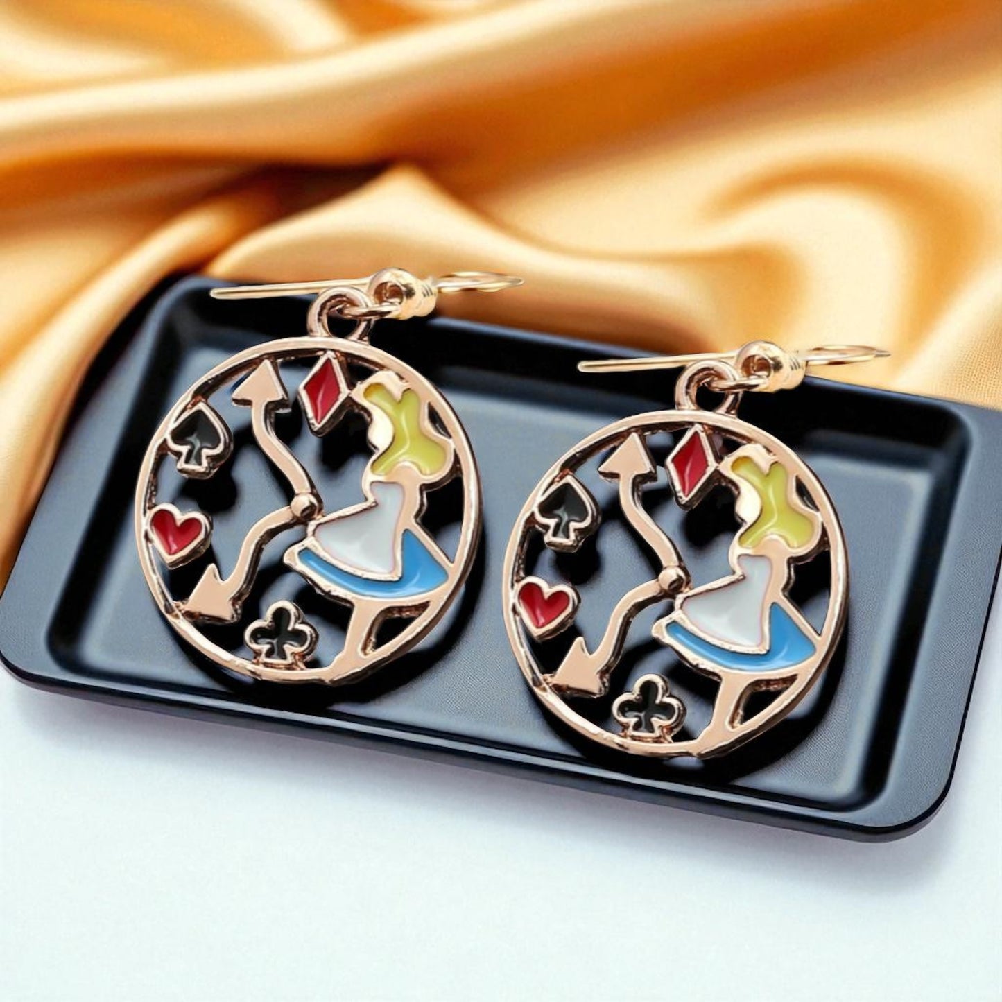 Enchanting Alice in Wonderland Mismatched Dangle Earrings | Whimsical Style & Unique Charm