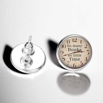 Ticking Away: ‘So Many Books, So Little Time’ Clock Stud Earrings!