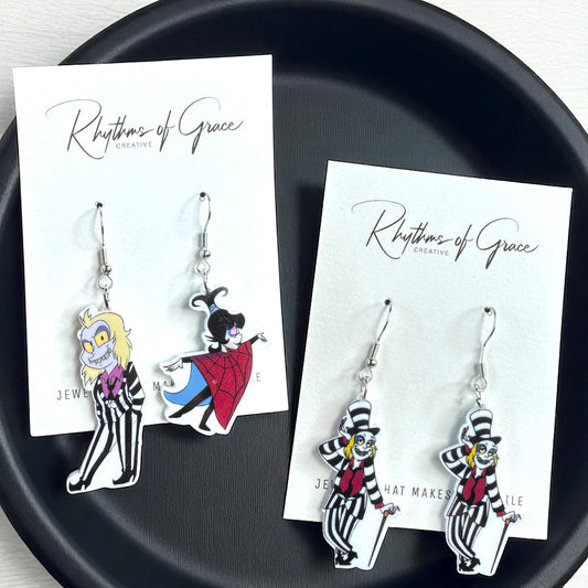 Beetlejuice, Beetlejuice, Beetlejuice: Spooky Chic Beetlejuice Dangle Earrings!