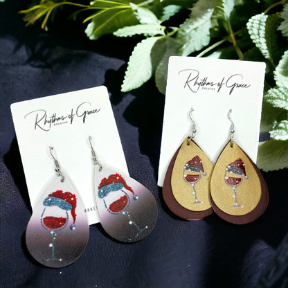 Festive Wine Earrings - Holiday Cheer in Two Stylish Designs!🍷
