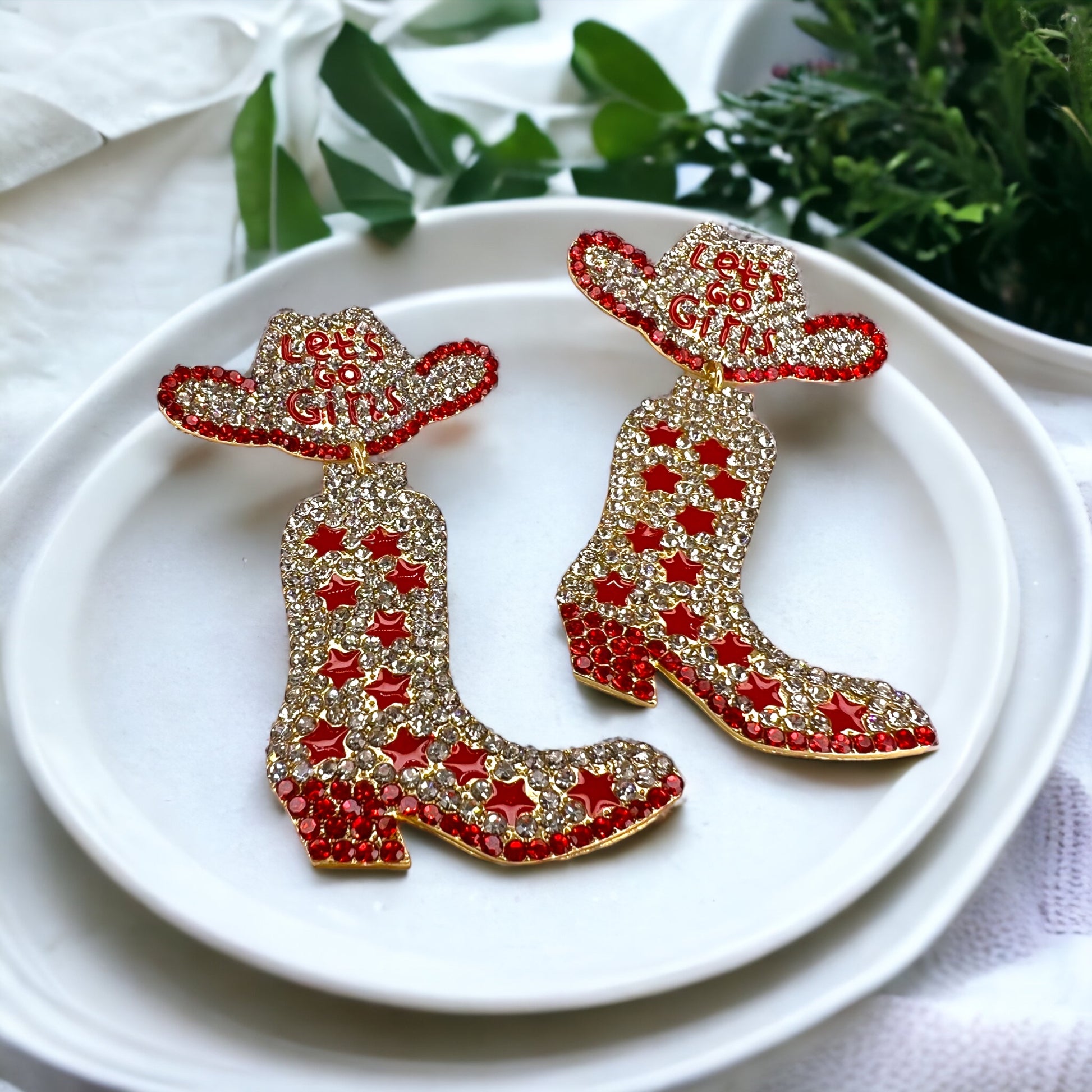 Rhinestone Boots Earrrings - Rodeo Earrings, Bachelorette Earrings, Bachelorette Accessories, Western Style - Rhythms of Grace Creative