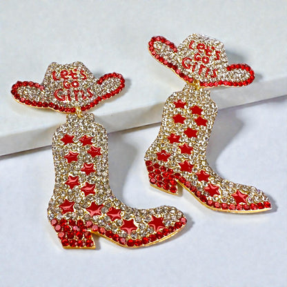 Rhinestone Cowgirl Boot Earrings | Western Rodeo Statement Earrings | Bachelorette Cowgirl Accessories