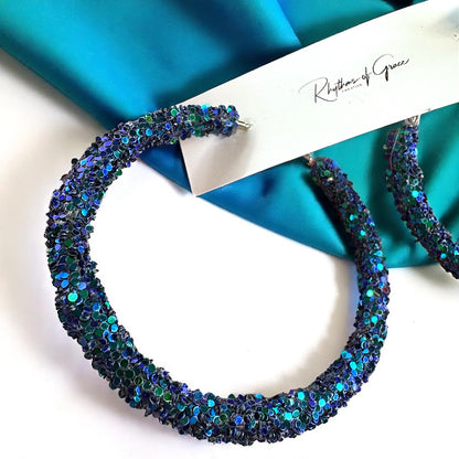 Shimmering Elegance: Blue and Green Glitter Hoops