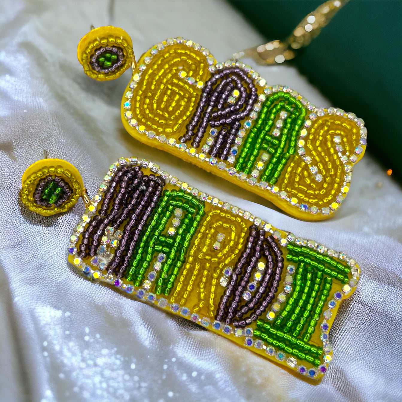 Jazz Up Your Look with Dazzling NWT Beaded Mardi Gras Earrings! 🎉💚💜💛 - Rhythms of Grace Creative