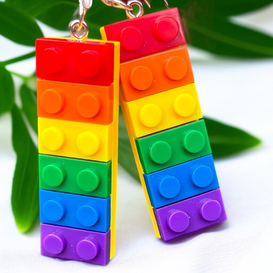 Colorful Love: Rainbow Block Dangle Earrings for Proud Hearts!