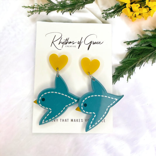 Blue Bird Earrings - Bluebird Earrings, Handmade Earrings, Bird Earring, Handmade Jewelry, Bird Jewelry, Bluebird Accessories - Rhythms of Grace Creative