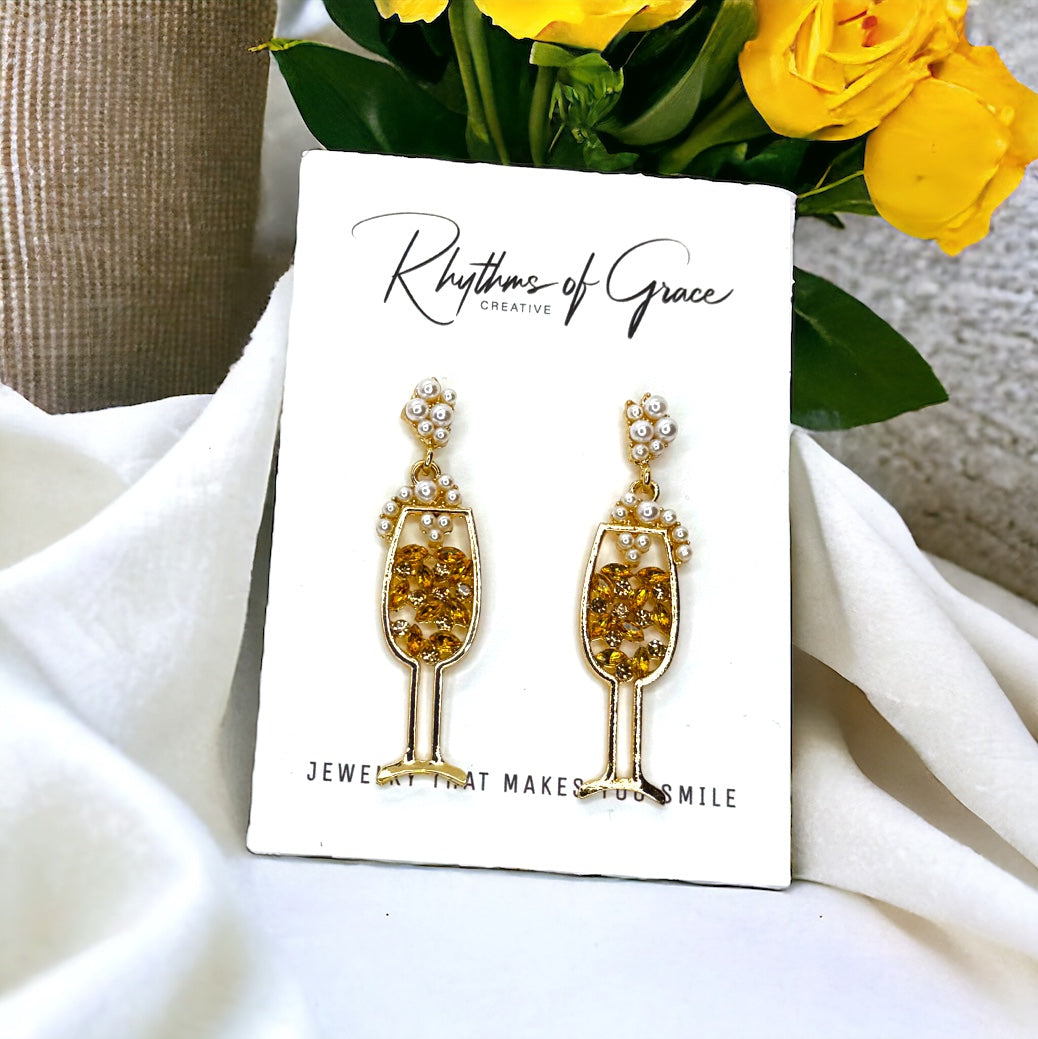 Champagne Earrings - Wine Glass, Gold Champagne, Champagne Bottle, Wine Earrings, Wine Jewelry, Poppin Bottles, Wine Accessories