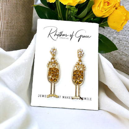Champagne Earrings - Wine Glass, Gold Champagne, Champagne Bottle, Wine Earrings, Wine Jewelry, Poppin Bottles, Wine Accessories