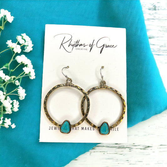 Western Earrings - Silver Earrings, Handmade Earrings, Turquoise Earrings, Motivational Gift - Rhythms of Grace Creative