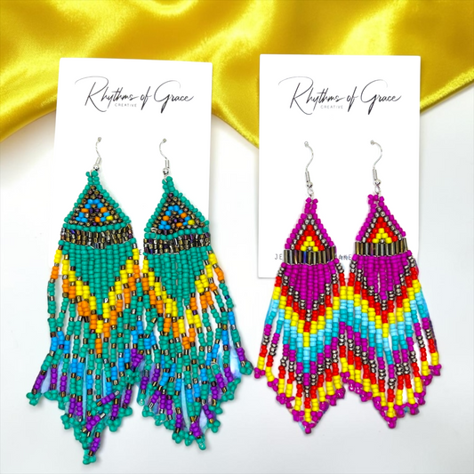 Festival Babe Beaded Fringe Earrings | Bold Boho Statement Earrings | Western Boutique Jewelry
