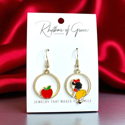 Fairytale Charm: Snow White & Poison Apple Mismatched Earrings 🍎✨