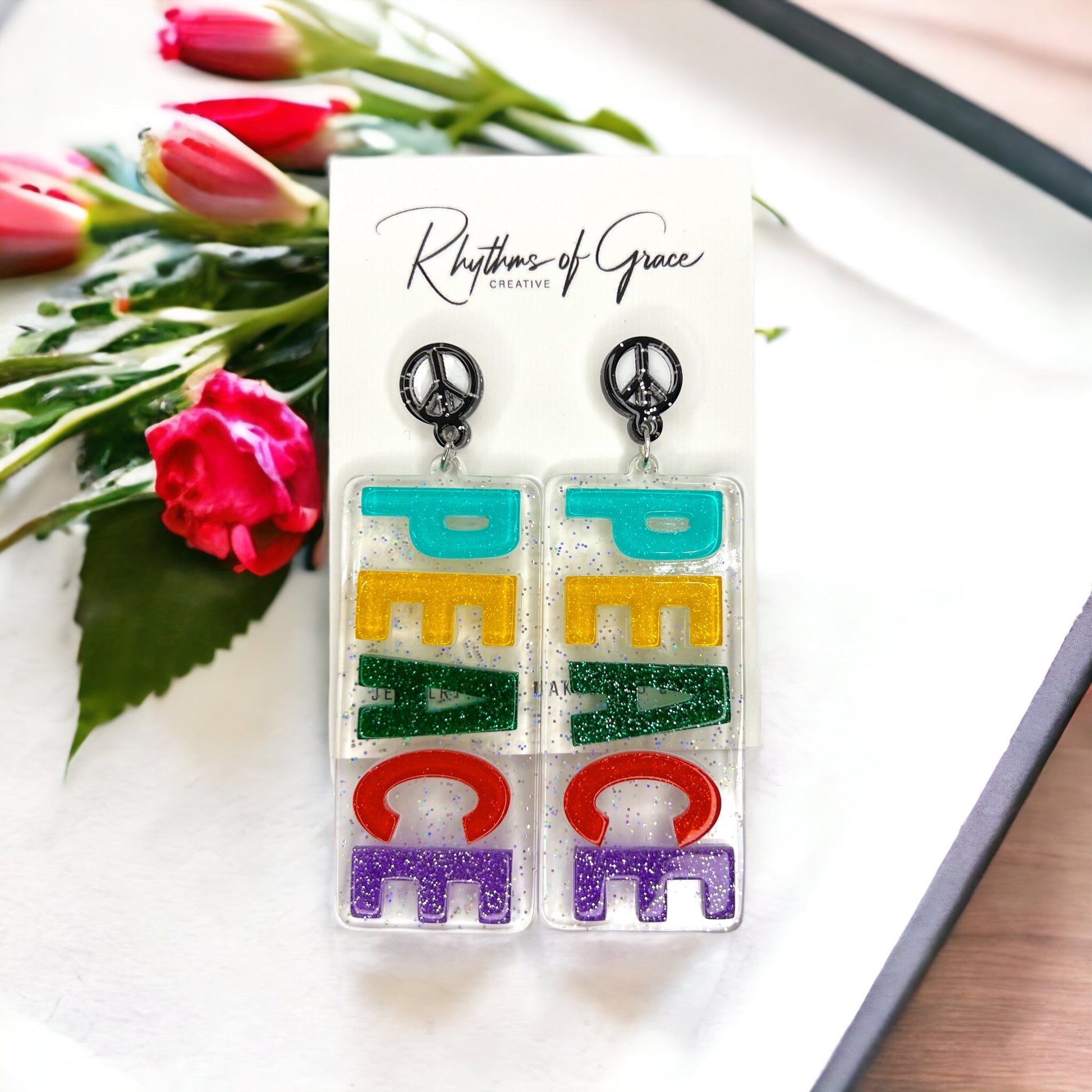 Vibrant Peace Dangle Earrings: Colorful Unity for Your Style! - Rhythms of Grace Creative