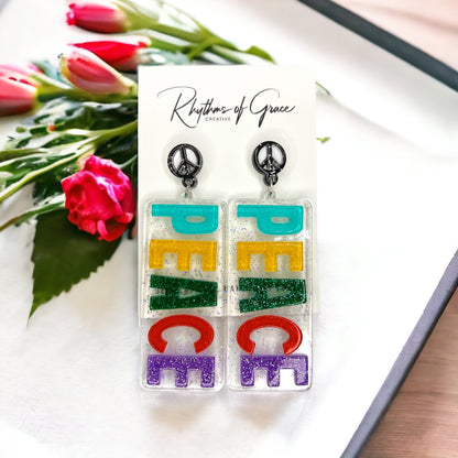 Vibrant Peace Dangle Earrings: Colorful Unity for Your Style! - Rhythms of Grace Creative