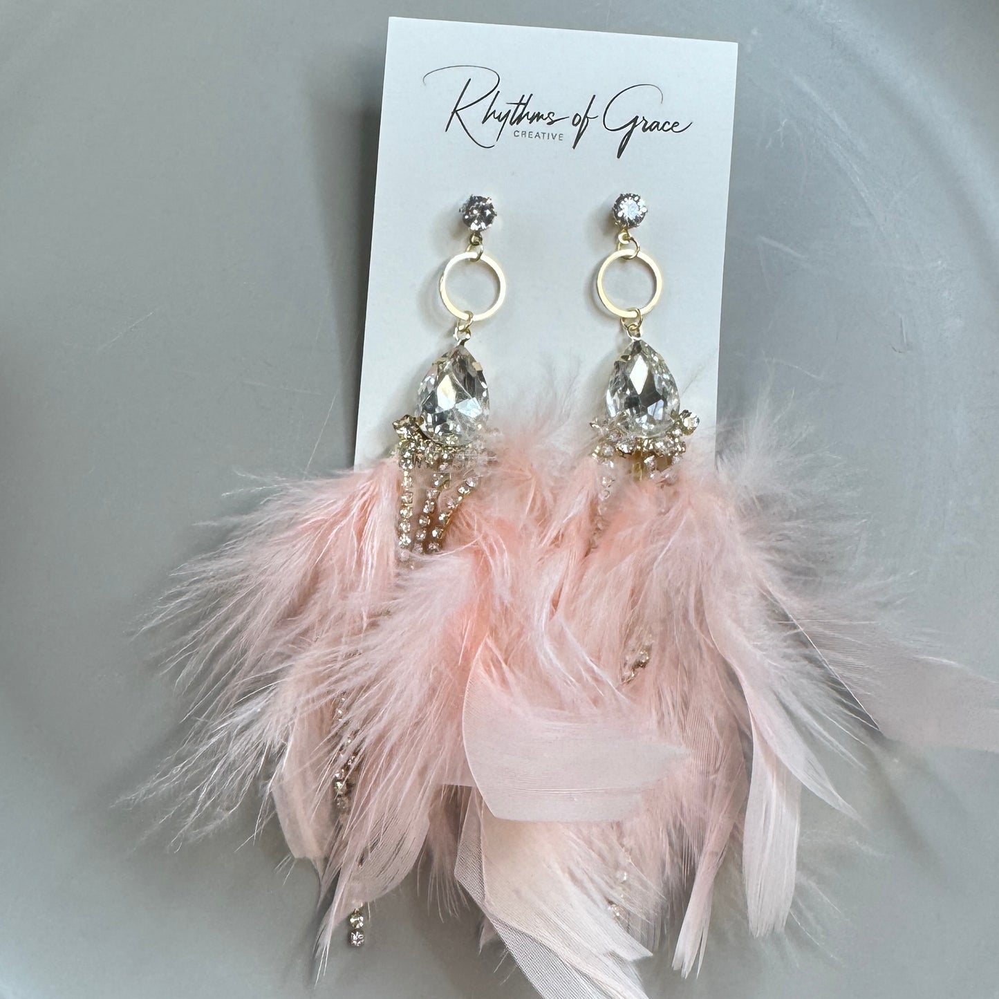 Dreamy Pink Feather Earrings – Rhinestone Dangles for Boho Queens